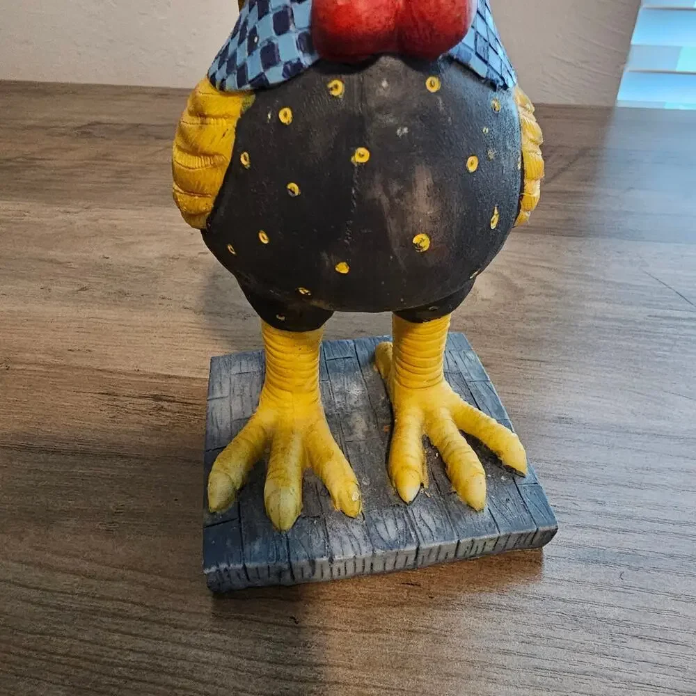 Vintage Dolgencorp Resin Rooster Statue Folk Art Patchwork Cottagecore Farmhouse